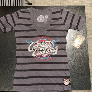 Women’s Affliction American Customs bedazzled striped Tee XL